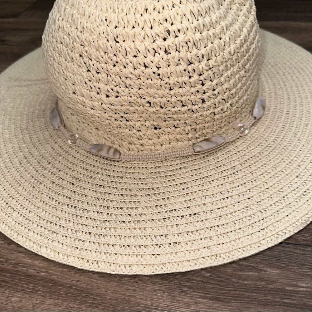WET Coastal Headwear Wide Brim Straw Sun Hat with Bead Accents  handmade sz M